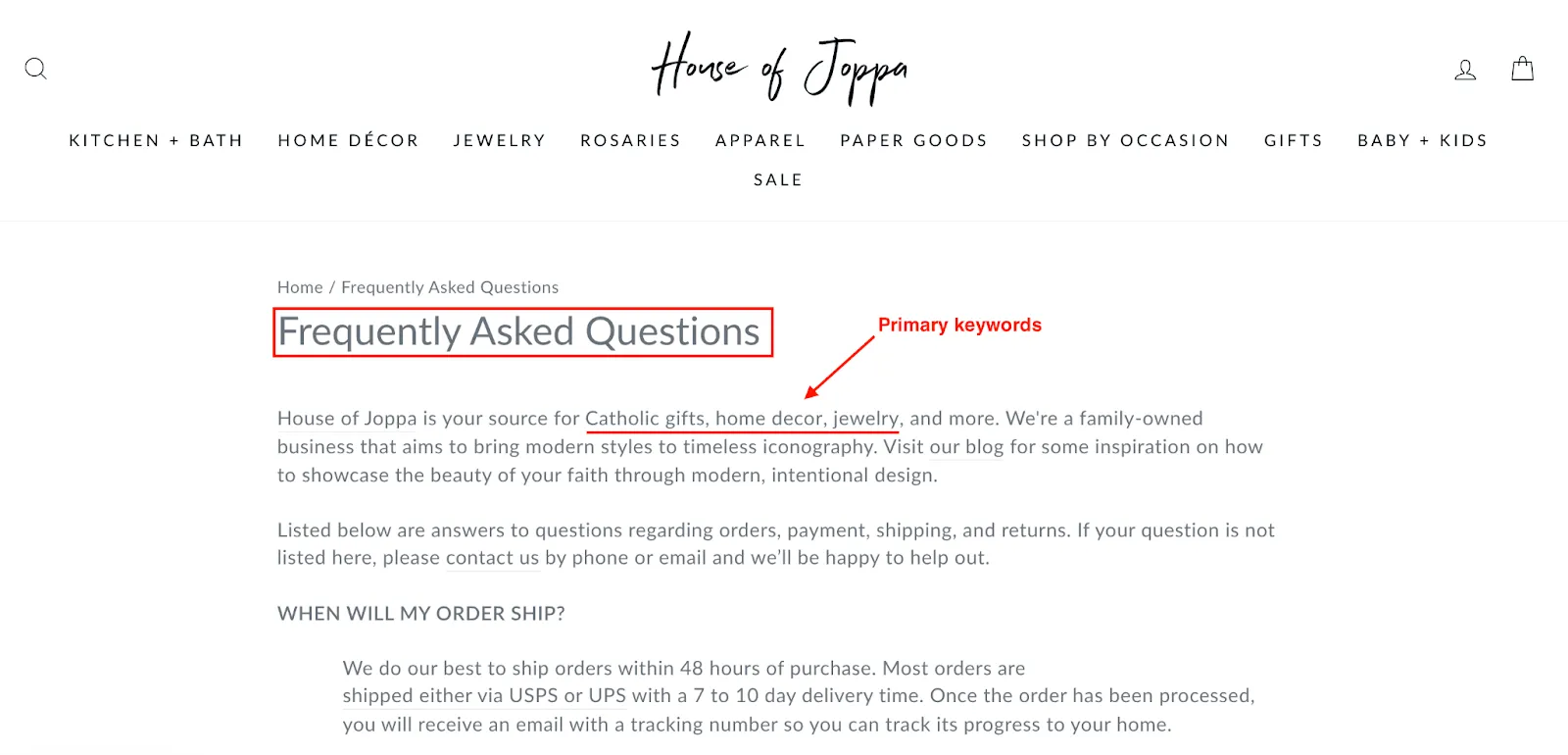 Write answers to FAQs - House of Joppa