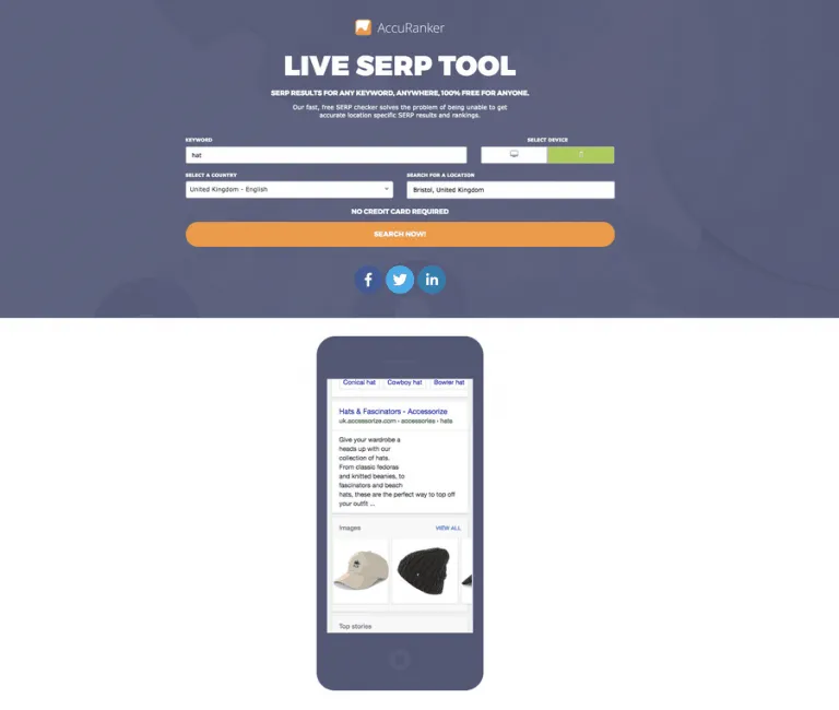 Accuranker live SERP tool- Location-specific search results