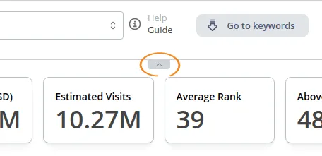 Screenshot from keyword research showing the togglebutton used to collapse the quick actions panel